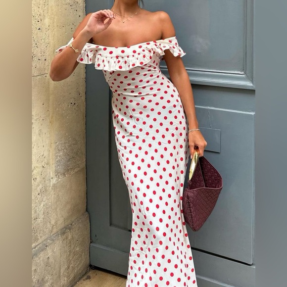 Gorgeous polka dot wedding or event dress! Never worn, NWT! measurements in pics - Picture 2 of 7